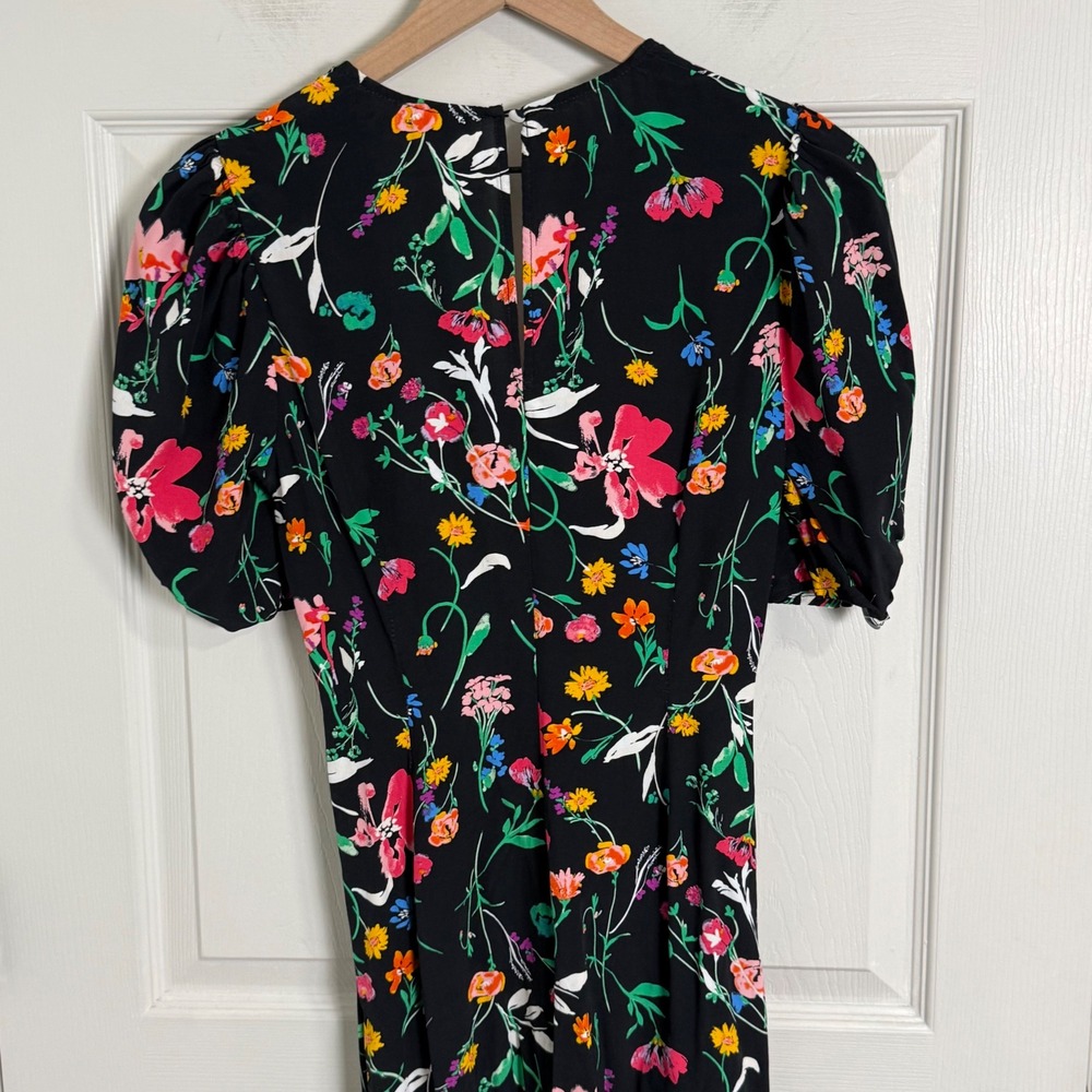 A New Day‎ Floral Midi Dress Small Cottagecore Dark Floral Puff Sleeve Whimsical - Picture 3 of 10